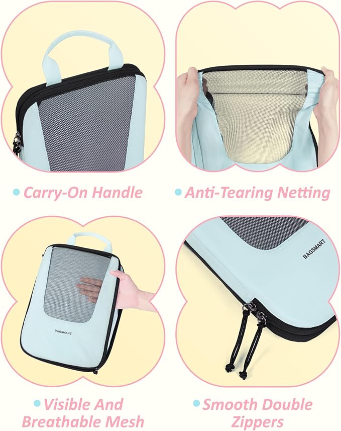BAGSMART Compression Packing Cubes for Travel, 6/5/4set Lightweight Packing Organizers, Summer Travel Essentials Suitcase Organizer Bags Set