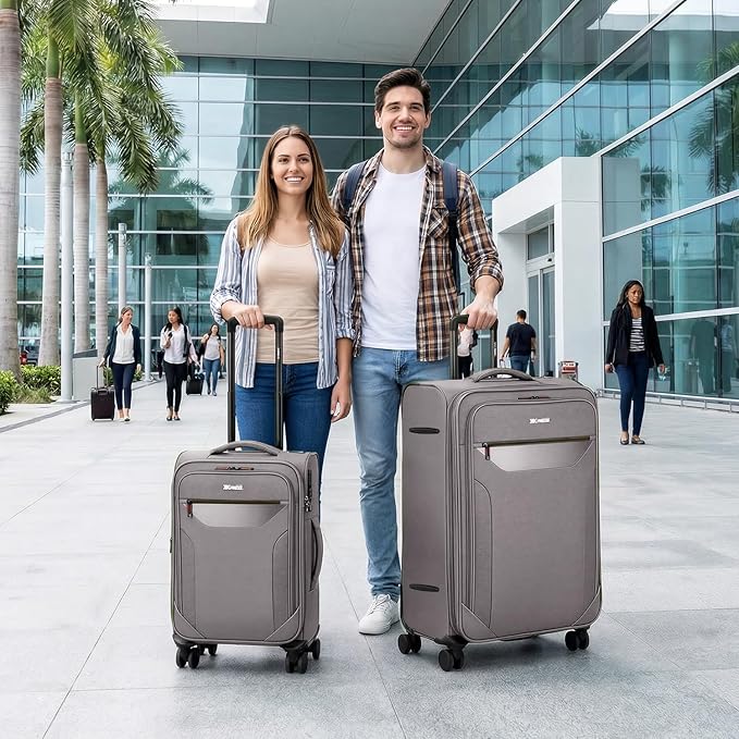 2PCS Set(22in/32in)Softside Luggage Sets w/ Spinner Wheels,Expandable 20% Luggage w/TSA LOCK,Upright Spinner Softshell,Lightweight Durable Rolling Travel Luggage Set for Men/Women(Grey,22in/32in)