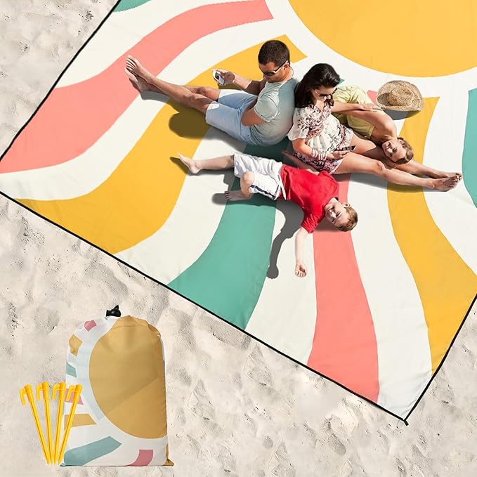 Beach Blanket Waterproof Sandproof Extra Large Beach Mat 79" X 83"/120"x108"for 1-8 Adults Quick Drying Durable Outdoor Picnic Mat for Beach Travel Camping Hiking