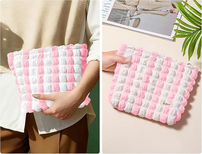 Makeup Bag, Bubble Cloud Travel Cosmetic Bag Organizer, Large Capacity Toiletry Make Up Bags with Zipper for Women and Girls, Pink-White