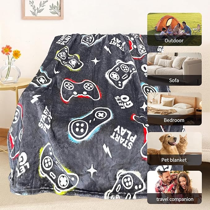 TEHALK Gaming Blanket for Boys, Glow in The Dark Gamer Blankets for Teen Boys, Gaming Gifts for Men, Cool Gamer Gifts, Birthday 40"x 60"
