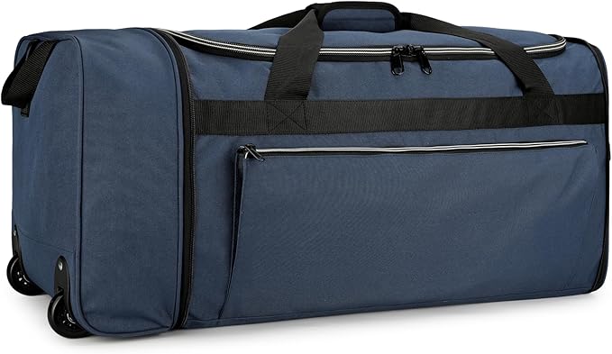 80L Foldable Rolling Duffle Bag with Wheels, 28” Large Duffle Bag for Travel, Carry On Luggage Duffel Bag for Traveling/Camping/Moving, Water Resistant, Blue