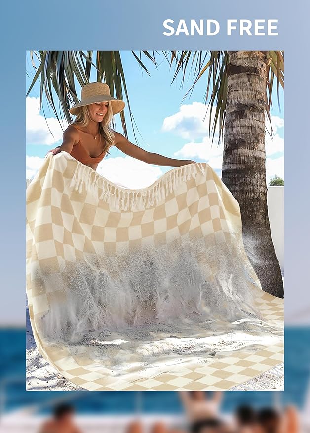 Antfuny Giant Beach Towel Blanket Autumn Outing Stuff for Women & Men Road Trip Camping Gear Ship Cruise Gear Must Haves Extra Large XXL Beige Plain PatternAirplane Accessories Travel Gadgets