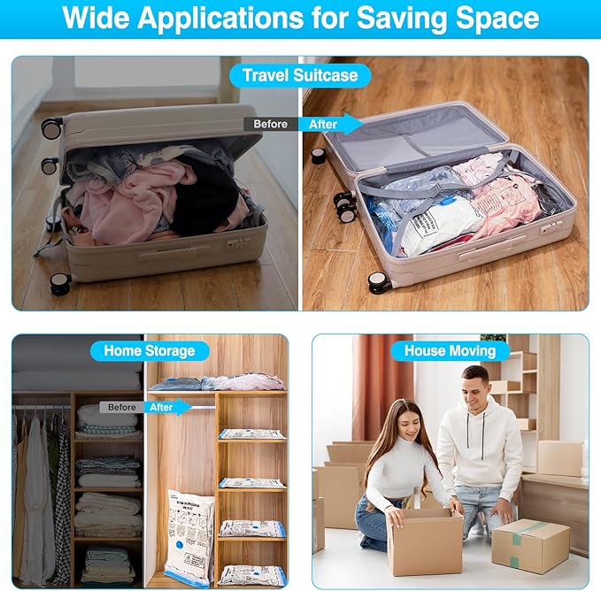 Cordless Electric Pump for Vacuum Storage Bags Travel Air Pump for Various Space Saver Bags Portable Rechargable Seal Bag Pump for Compression Clothes, Blanket, Luggage (White)