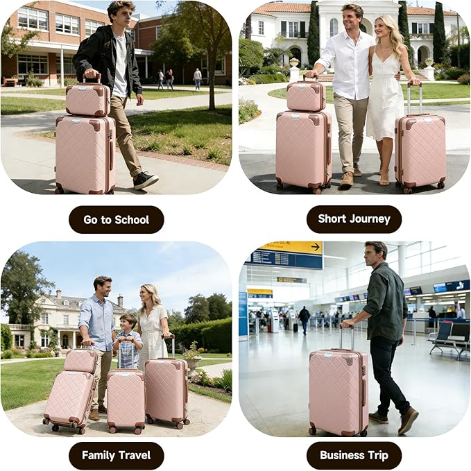 Lightweight Carry on Luggage 22x14x9 Airline Approved Suitcases with Wheels YKK Zipper TSA Lock, 2 Piece Luggage Set for Weekend Getaways & Travel Business (14/20 Pink)