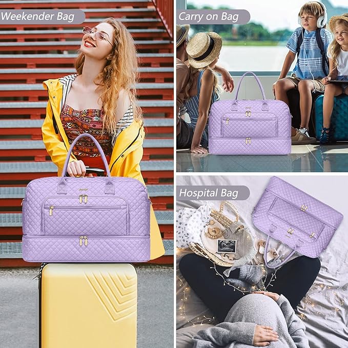 Travel Duffel Bags for Women with Shoe Compartment, Weekender Overnight Bag with Wet Pocket & Toiletry Bag, Carry On Personal Item Bag, Travel Tote Gym Bag, Hospital Bags for Labor and Delivery