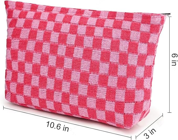 Cosmetic Bags for Women - Corduroy Cosmetic Bag Aesthetic Women Handbags Purses Smile Dots Makeup Organizer Storage Makeup Bag Girls Case Bags (Q-Checkered Orange pink)