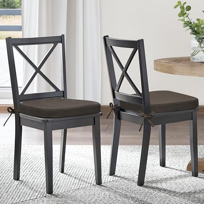 Shinnwa Seat Cushions for Dining Room Chairs 4 Pack, Patented Design Memory Foam Dining Chair Pads with Ties and Washable Cover, Set of 4, 17" x 16" x 2", Dark Brown