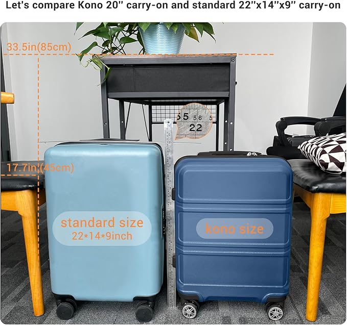 Kono 20" Carry on Luggage with Spinner Wheel TSA Lock, Lightweight PC+ABS Hardside Luggage Durable Small Carry on Suitcase Navy
