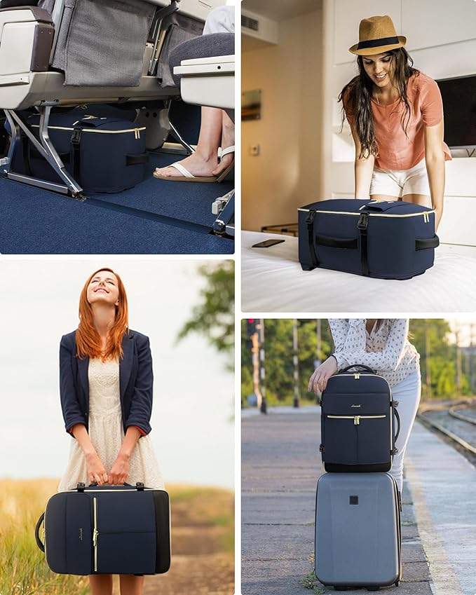 LOVEVOOK Carry On Backpack, 40L Travel Backpack Women with 3 Packing Cubes, TSA Airline Approved Suitcase Bag as Personal Item, Waterproof 17 inch Laptop Backpack for Weekender Overnight, Dark Blue