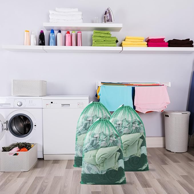 Berlune Large Mesh Laundry Bags, 24 x 36 Inch Bulk Wash Set with Drawstring for Commercial Use, Dorms, Vacation Rentals, Laundromats, Apartments & Facilities(Green,30)