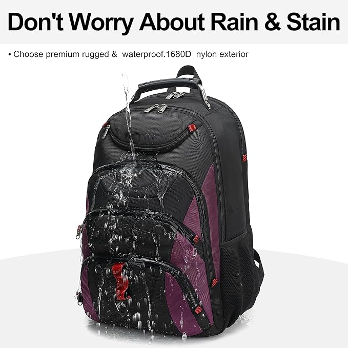 Boavan Laptop Backpack for men, 17.3 inch Laptop Bag with USB Port, Waterproof Travel Work Backpack Purse, Anti-Theft Teacher Nurse Doctor Casual Bookbags Office Business backpack,Black& Purple
