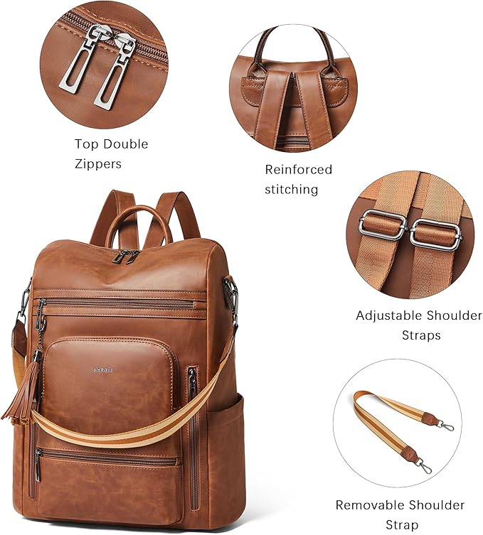 Shrrie Vegan Leather Laptop Backpack for Women 15.6 inch Work Backpack Fashion Travel Backpack Purse for Business College