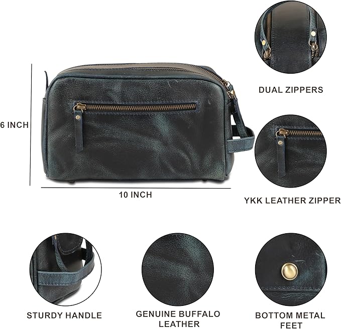 KomalC Travel Toiletry Bag – Premium Leather Dopp Kit for Men & Women with Water-Resistant Lining & Spacious Zippered Organizer
