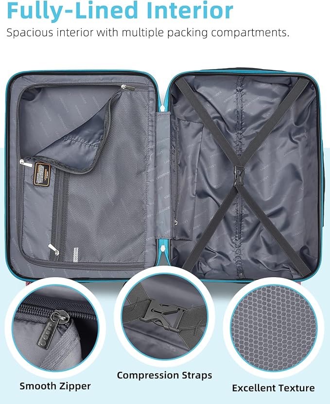 LARVENDER Carry on Luggage 22x14x9 Airline Approved, Expandable 20 Inch Hardside Suitcase with Wheels TSA Lock, PC+ABS Lightweight Carry on Suitcases for Women, Cotton Candy (20/DB/TB)