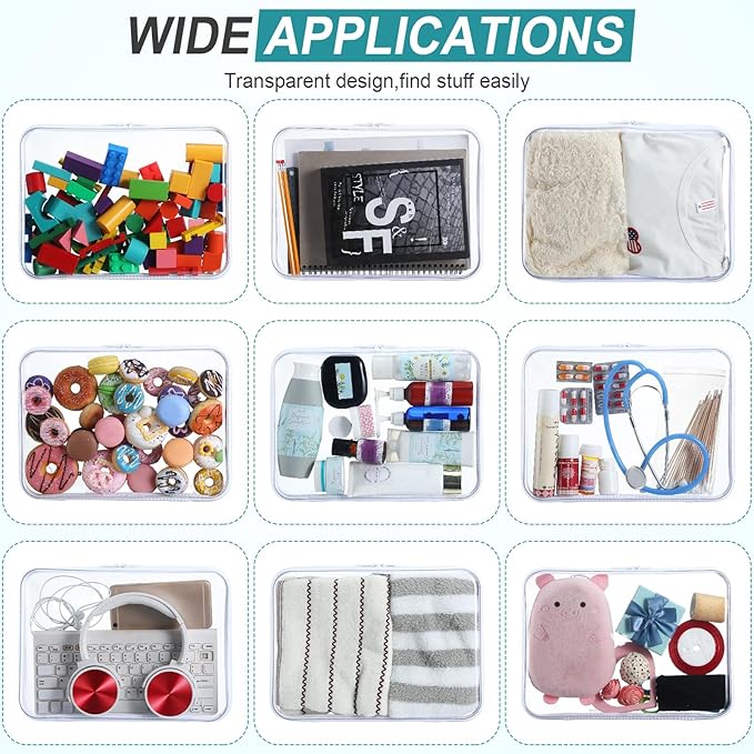 Sanwuta 6 Pcs Clear Hard Zipper Case Plastic Zipper Pouches Transparent Makeup Bag Pencil Case Pouches Toiletry Diaper Bag for Travel Toy Storage Organizer Bins(White,12.6 x 9 x 2 Inch)