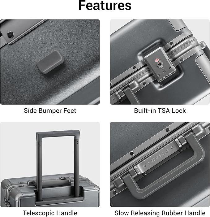 LEVEL8 Zipperless Checked Luggage with Aluminum Frame, Upgraded Medium Hardside Suitcase with Spinner Wheels, Metal Travel Luggage with Double Tsa Locks, 24 Inch, Grey