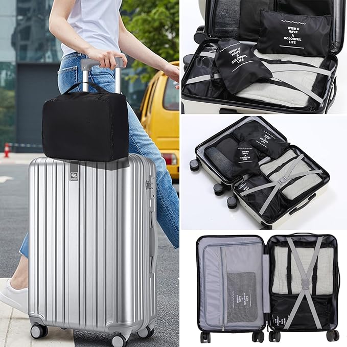 11 Set Packing Cubes for Travel Essentials, Suitcase Organizer Bags for Airplane Road Trip Camp - Black