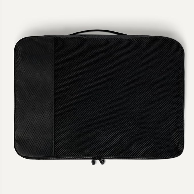 Amazon Essentials 4-Piece Packing Cubes Travel Accessories Set, Luggage Organizer with Double Zipper, Mesh Top, Space-Saving Design, Webbing Handle, 2 Medium/2 Large, Black (Previously Amazon Basics)