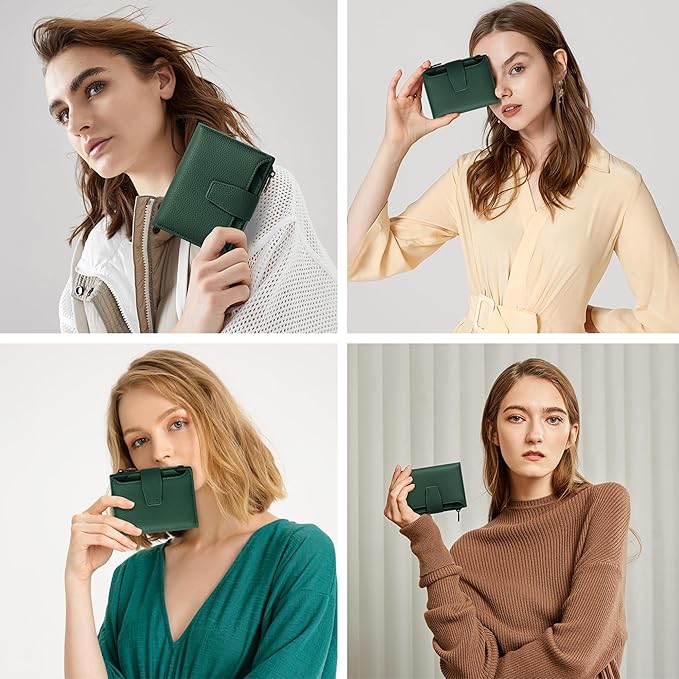 Airkit Small Wallet Women RFID Blocking Soft Leather Bifold Compact Card Holder Wallet for Women with Zipper Coin Pocket 4 ID Window
