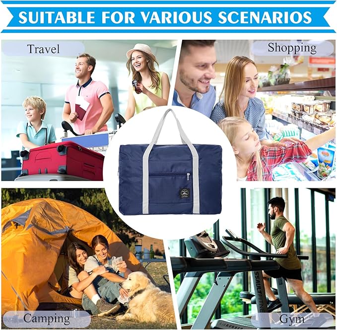 Foldable Travel Duffel Bag 2PCS Tote Carry on Luggage Bag Spirit Airlines Personal item Sports Gym Bag Water Resistant Weekender Overnight Bags for Women and Men (Pink+Blue)