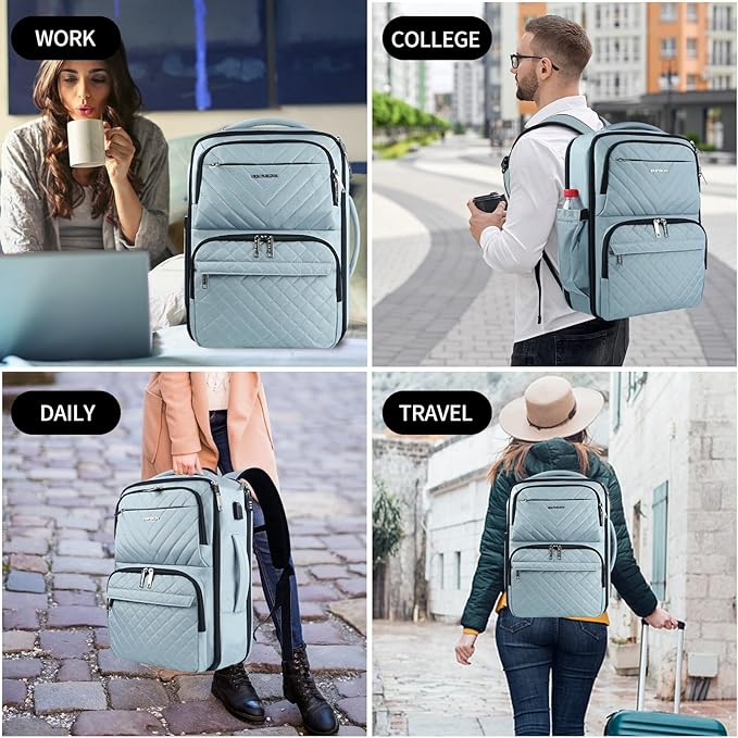 EMPSIGN Carry on Travel Backpack for Women & Men, 17 inch Large TSA Friendly Laptop Backpack with USB Port, Airline Approved Carry On Luggage, Travel Essentials, Weekender Overnight Bags, Light Blue