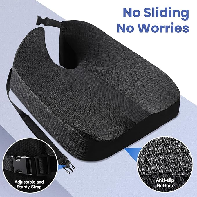 Heightening Car Seat Cushion for Car Seat Truck Driver for Broader Vision, Long Truck Seat Cushion Pressure Relief Cushion for Long Driving with Adjustable Strap Breathable Cover