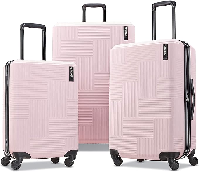 American Tourister Stratum XLT Expandable Hardside Luggage with Spinner Wheels, Pink Blush, Checked-Large 28-Inch