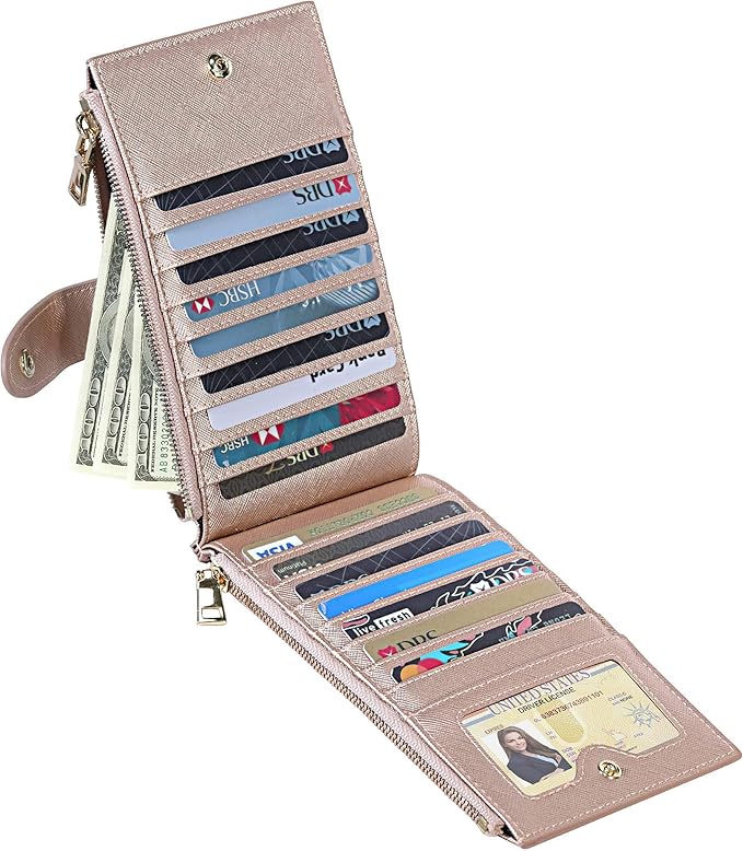 Travelambo RFID Wallet Women Large Size Bifold Multi Card Wallet Case with Zipper Pocke Credit Card Holder for Women