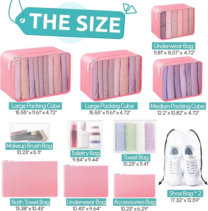 ALL INCLUDED - 12 Set Packing Cubes for Suitcases Carry On, Travel Essentials/Accessories Luggage Organizer Bags Set, Includes Cubes, Shoes Bag, Matte Cosmetic Bag, Zipper Bags