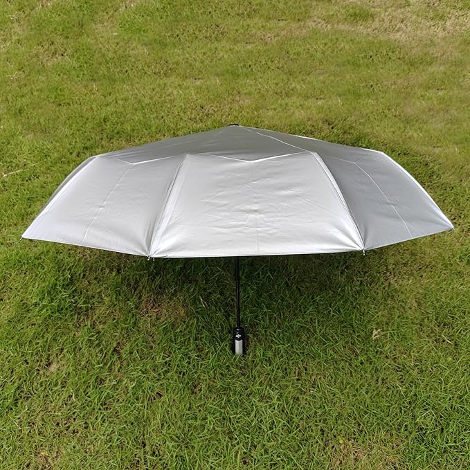 TradMall Travel Umbrella Windproof with 46 Inches Large Canopy 10 Reinforced Fiberglass Ribs Ergonomic Handle Auto Open & Close, Silver/Light Pink