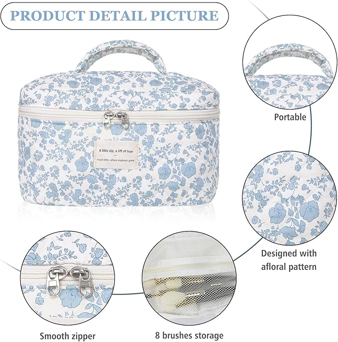 Large Makeup Bag, Cute Cosmetic Bag for Women Girls, Floral Coquette Aesthetic Toiletry Bag, Travel Make Up Organizer Bag (BDLH)