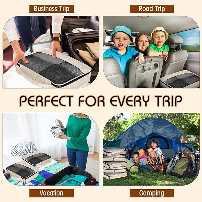 5 Pcs Packing Cubes for Suitcase Large Travel Cubes Carry on Luggage Organizer Bags for Clothes Accessories(M,Khaki)