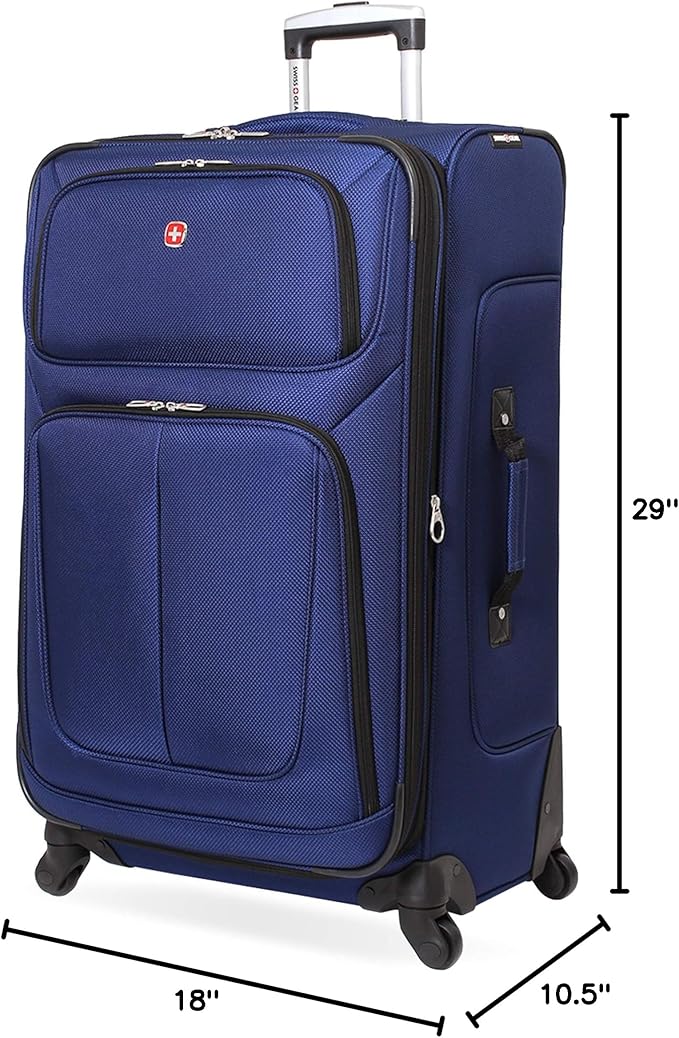 SWISSGEAR Sion Softside Expandable Spinner Luggage Durable Lightweight Travel Suitcase, Blue, Checked-Large 29-Inch