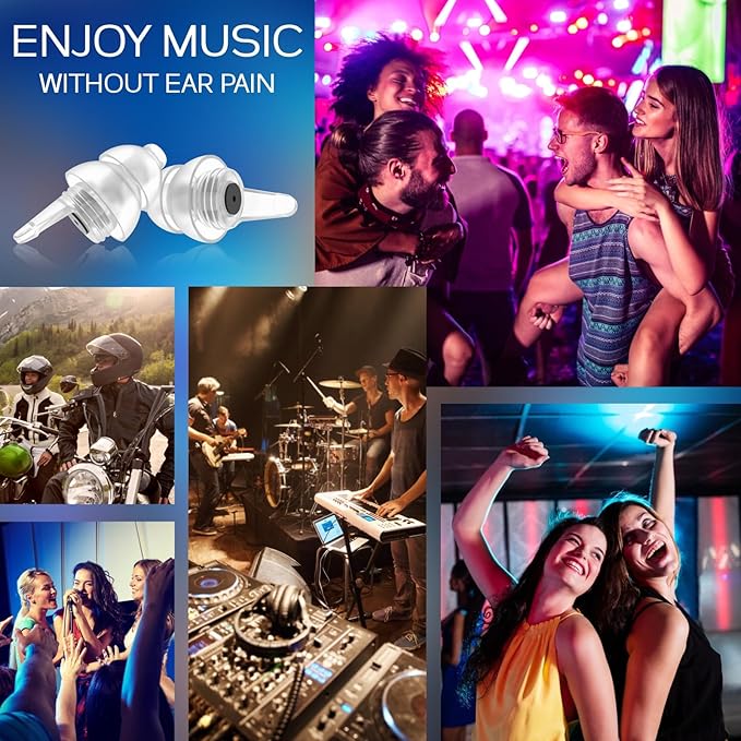Concert Ear Plugs 2 Pairs, Noise Reduction Preserving Sound Clarity Music Earplugs for DJs, Festival, Raves, Loud Events Hearing Protection for Adult/Kid 12+, incl Cord & Case