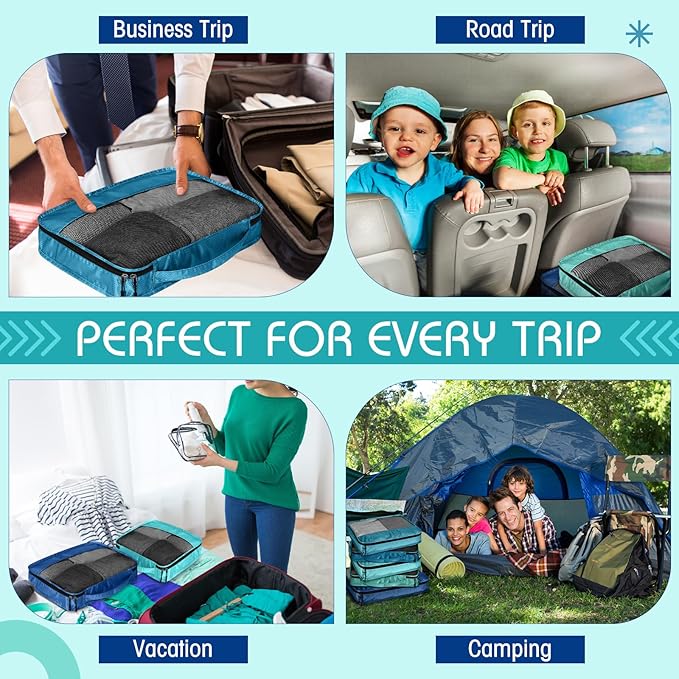 5 Pcs Packing Cubes for Suitcase Large Travel Cubes Carry on Luggage Organizer Bags for Clothes Accessories(Mixed,Blue)