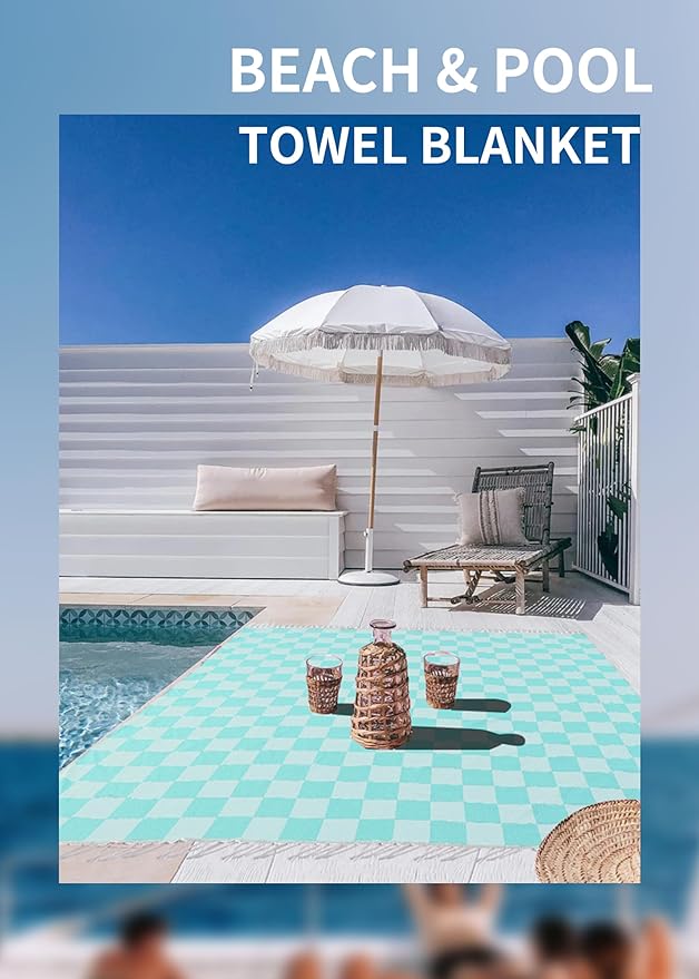 Antfuny Giant Beach Towel Blanket Autumn Outing Stuff for Women & Men Road Trip Camping Gear Ship Cruise Gear Must Haves Large L Aqua Plain Pattern Yard Mat Airplane Accessories Travel Gadgets