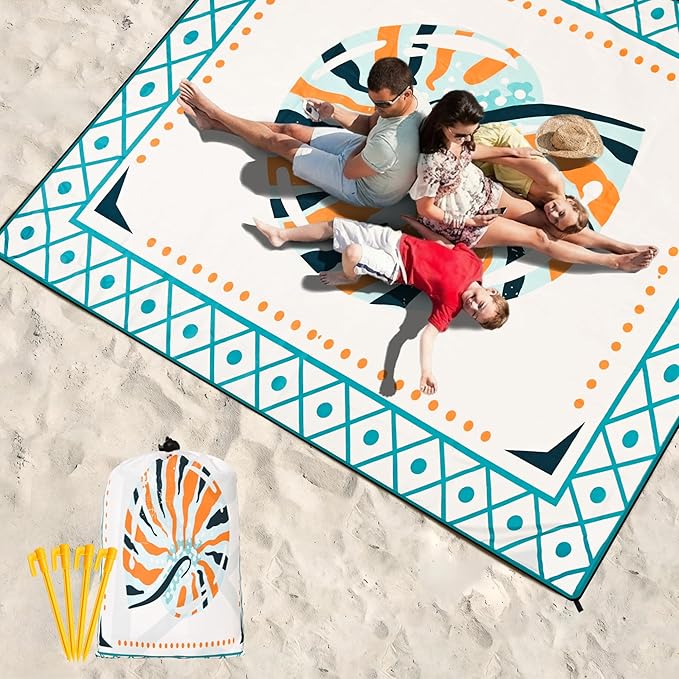 Beach Blanket Waterproof Sandproof Extra Large Beach Mat 79" X 83"/120"x108"for 1-8 Adults Quick Drying Durable Outdoor Picnic Mat for Beach Travel Camping Hiking