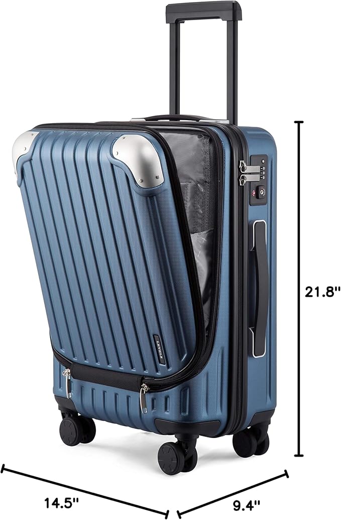 LEVEL8 Grace Carry on Luggage 22x14x9 Airline Approved, 20 Inch Hard Shell Suitcases with Spinner Wheels, Abs+Pc Hard Case Luggages with Tsa Lock for Airplane, Blue