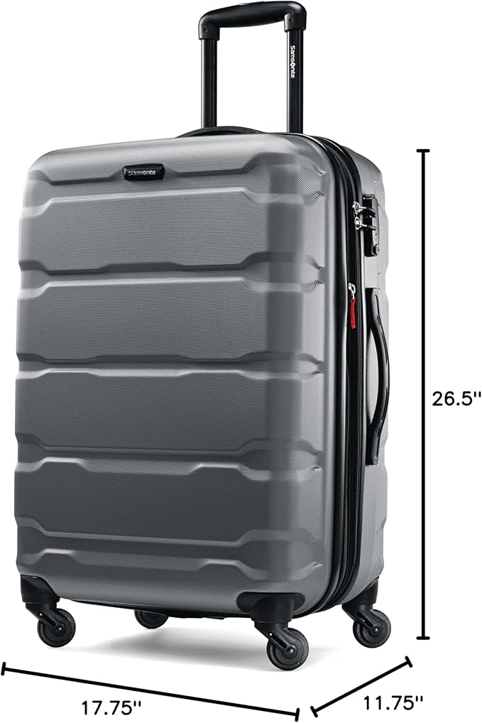Samsonite Omni PC Hardside Expandable Luggage with Spinner Wheels, Checked 24-Inch, Charcoal