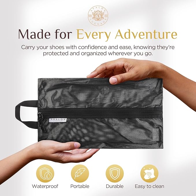 Shoe Bags for Travel - Footwear Organizer for Suitcases, Gym, Work Trips (Black Mesh)