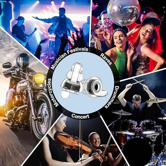 High Fidelity Concert Earplugs for Concerts Musicians,Earplugs for noise reduction,24db Advanced Filter Technology Ear Protection for Music Festivals,DJ's, Nightclub, Drummers - 2 Pairs(Black)