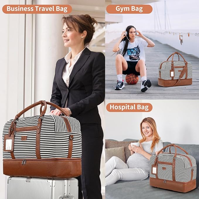 Wogarl Weekender Bags for Women Large Overnight Bag Weekend Travel Duffel Bag Carry on Shoulder with Shoe Compartment Toiletry Bag for Travel Business Gym