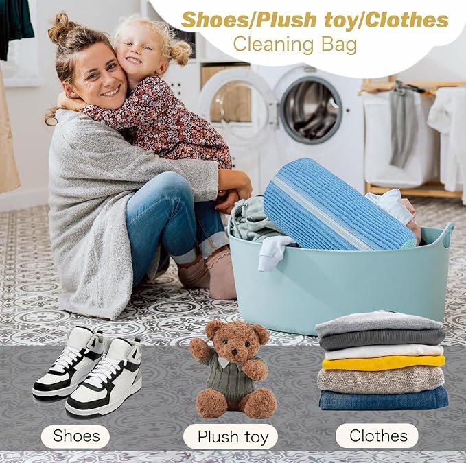 Shoe Washing Machine Bag,Laundry Shoe Bag for Washer and Dryer,Reusable Shoe Cleaning Bag for Sneakers,Tennis Shoes,With Self-locking Zipper, Microfiber Inside (Lite Blue - 2 Pack)