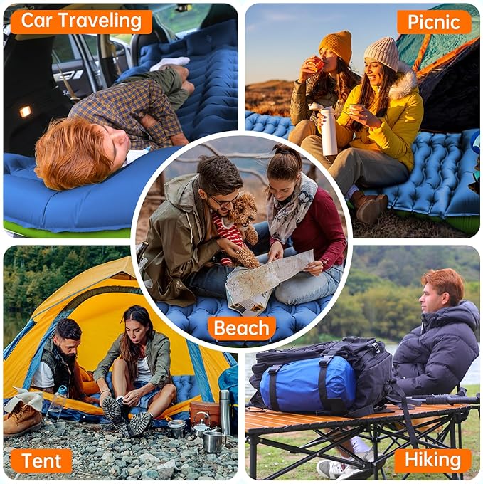 Camping Sleeping Pad,with Foot Pump and Pillow – Ultralight Compact Sleeping Mat for Backpacking, Hiking, Tent – Portable Single Inflatable Mattress for Outdoor