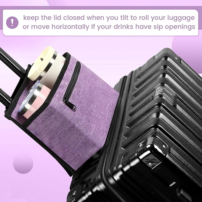 ZHCHG Luggage Travel Cup Holder Attachment for Suitcase Drink Carrier Caddy, Coffee Mug and Tumblers, Traveler Carry on Hands Free Accessory- Gifts for Flight Attendants Travelers Accessories (Purple)