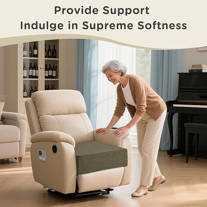 AddGrace Recliner Cushions for Elderly Thick Seat Cushion 20"x20"x4" Chair Pads with Non Slip Backing and Washable Cover for Couch Armchair Chairs Khaki