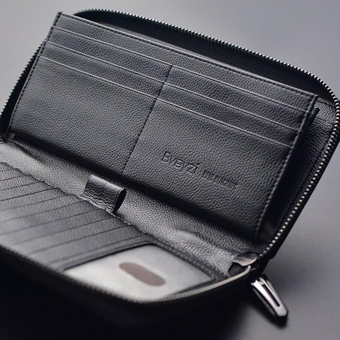 Bveyzi Women RFID Blocking Wallet Leather Zip Around Phone Clutch Large Capacity Ladies Travel Purse Wristlet | RFID Blocking, Zip Around, Large Capacity