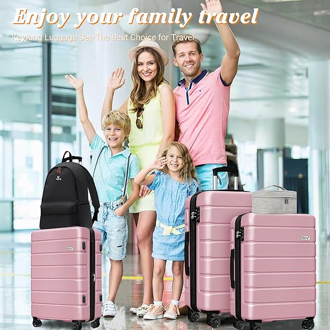 Explorer Luggage Set, Lightweight Hardside Suitcase, Expandable Carry-On Luggage with Travel Backpack & Cosmetic Makeup Bag, 5-Piece Set (20in/24in/28in), Pink