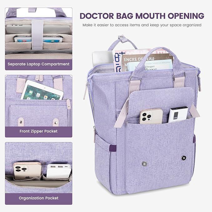 LOVEVOOK Laptop Backpack, Travel Bag with 17.3 inch Laptop Compartment, Water Resistant Teacher Nurse Doctor Work Bag, Anti-theft Daypack, Purple